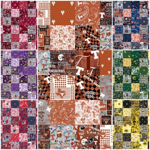 Patch de patchwork NCAA College Logo Cheater Quilt Patch #1363, tissu 100 % coton, 152 cm de large, par Sykel ! 7 équipes