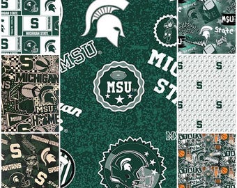 NCAA Michigan State Spartans Green & White College Logo 100% Cotton Fabric for Quilting by Sykel! 7 Styles