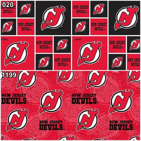 NHL Logo New Jersey Devils Red & Black Ice Hockey Team 100% Cotton Fabric by Sykel! 2 Styles