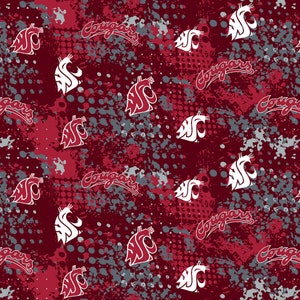 NCAA Washington State Cougars Red & Grey 100% College Logo Cotton Fabric by Sykel 5 Styles image 7