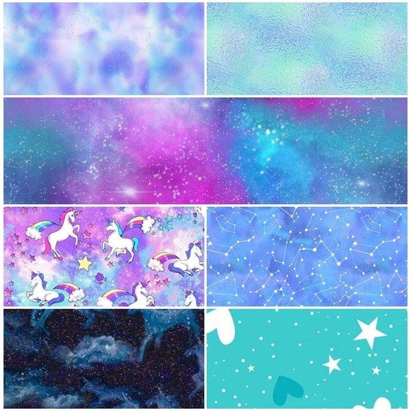 Starlight, Glitter Galaxy, Stars, Unicorns, Constellations 100% Cotton Fabric by 3 Wishes! 7 Styles