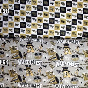 NCAA Wake Forest University Demon Deacons Black and Gold College Logo 100% Cotton Fabric by Sykel! 2 Styles