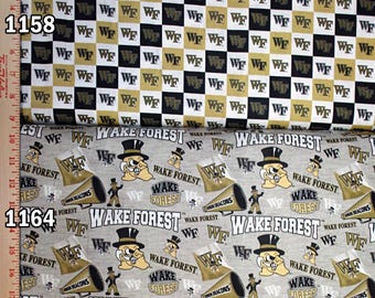 NCAA Wake Forest University Demon Deacons Black and Gold College Logo 100% Cotton Fabric by Sykel! 2 Styles
