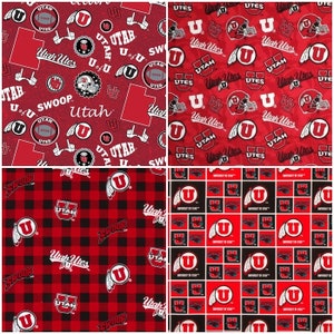 NCAA University of Utah Utes Swoop Red & Black College Logo 100% Cotton Fabric by Sykel 4 Styles image 1