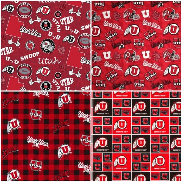 NCAA University of Utah Utes Swoop Red & Black College Logo 100% Cotton Fabric by Sykel! 4 Styles