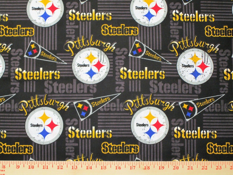 NFL Logo Pittsburgh Steelers Black & Yellow 100% Cotton Fabric by Fabric Traditions! 7 Styles 14450 PENNANTS/60"