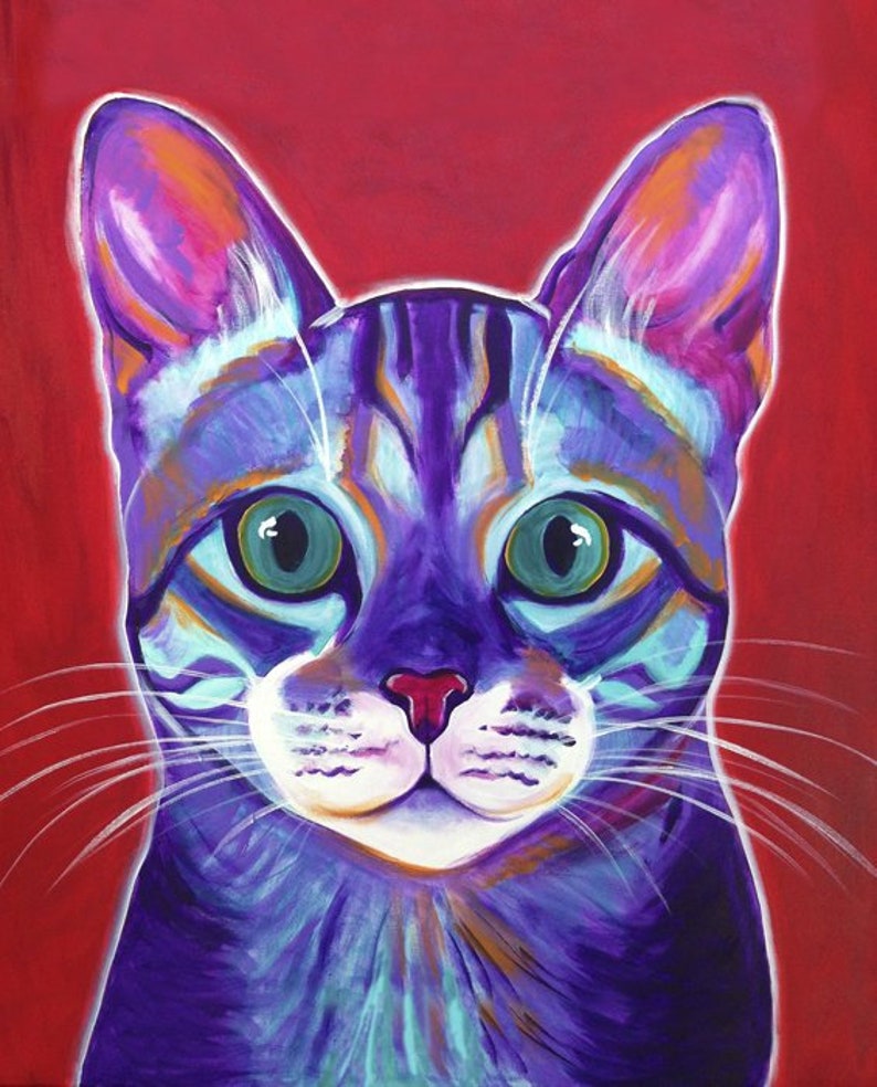 Abstract Kitty Cat Face Art Portrait 3840 100 Cotton Fabric Etsy