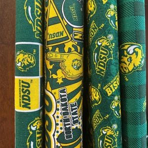 NCAA North Dakota State University Bisons Green & Yellow College Logo Cotton Fabric by Sykel! 4 Styles