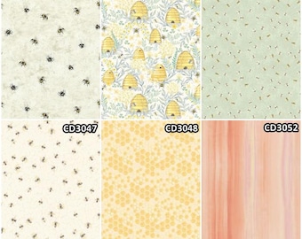 ¡Hogar dulce hogar! Telas 100% algodón con estampado de abejas y panal. ¡6 estilos!