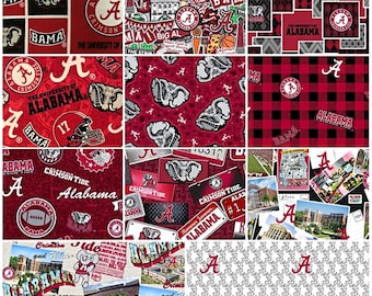 NCAA Alabama Crimson Tide Crimson & Black College 100% Cotton Fabric! Roll Tide! 11 Styles