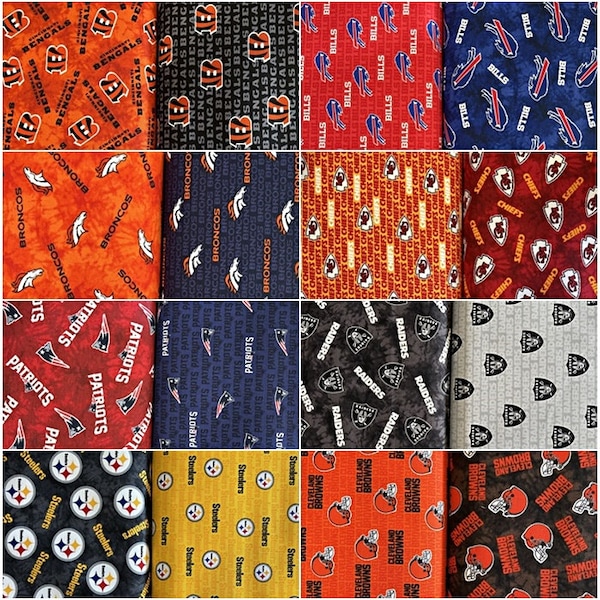 NFL Logo AFC Teams 100% Cotton 48" Wide CANVAS Fabrics Bills, Bengals, Chiefs, Browns, Steelers, Broncos, Patriots, Raiders! 16 Styles