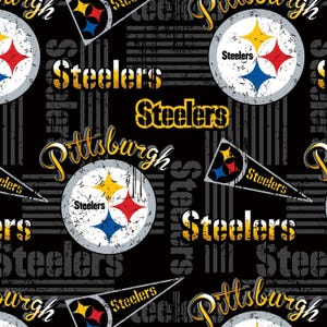 NFL Logo Pittsburgh Steelers Black & Yellow 100% Cotton Fabric by Fabric Traditions! 7 Styles 70638 FLAGS/45"