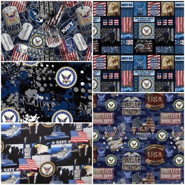 The United States Navy Military Branch 100% Cotton Fabrics for Quilting by Print Concepts! 5 Styles