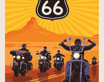 Route 66 PD15018 Motorcycle Bikers 100% Cotton Fabric 36" Panel!