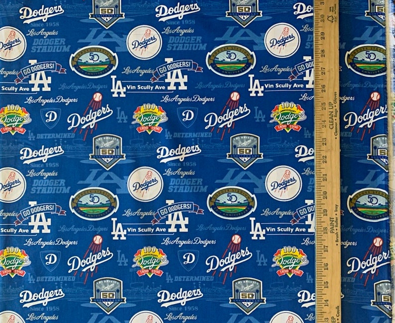 MLB Logo Los Angeles Dodgers Blue & White 100% Cotton Fabric by Fabric Traditions 7 Styles 60254 STADIUM | 45"