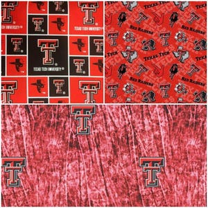 NCAA Texas Tech Red Raiders Red & Black College Logo 100% Cotton Fabric by Sykel! 3 Styles