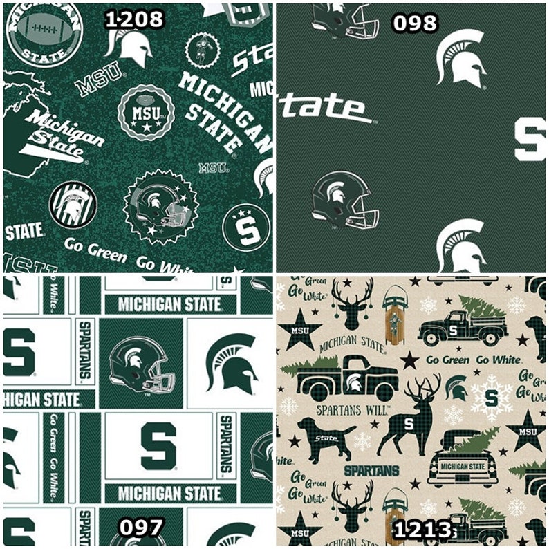 NCAA Michigan State Spartans Green & White College Logo 100% Cotton Fabrics for Quilting by Sykel 12 Styles image 3