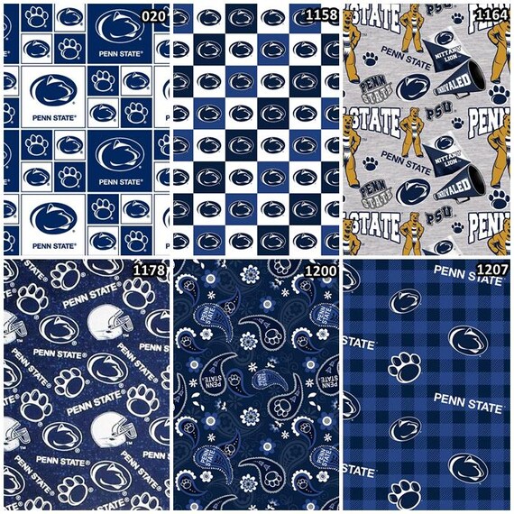 NCAA Penn State Nittany Lions College Logo Navy & White 100% Cotton Fabric by Sykel! 7 Styles