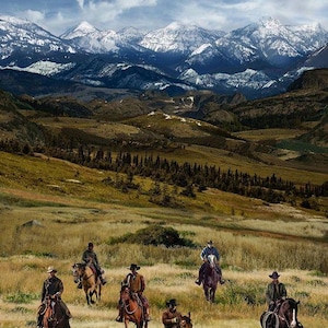 Home on the Range Cowboys CD3860 Western Scenic 100% Cotton Fabric 24" Panel by Timeless Treasures!