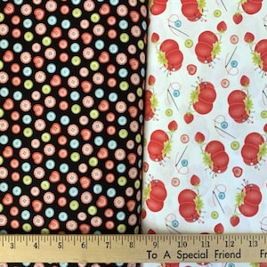 Love You Sew Sewing Motif Pin Cushion, Scissors, Buttons, Thread, Notions 100% Cotton Fabric by Studio E! 3 Styles