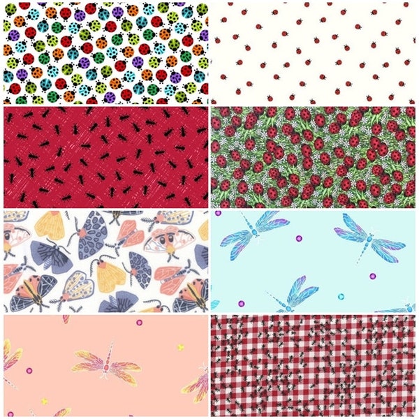 Lady Bug, Dragonfly, Spider Web, Moth, Lightning Bugs, & Ants 100% Cotton Fabrics! 8 Styles