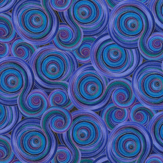 Abstract Swirl Spin Blue Purple Green Aqua CM6098 100% | Etsy