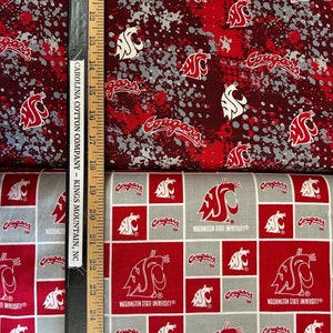 NCAA Washington State Cougars Red & Grey 100% College Logo Cotton Fabric by Sykel 5 Styles 835 REDGREY SPLATTER