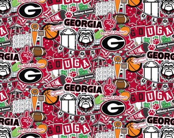 NCAA University of Georgia Bulldogs Red & Black College Logo, 100% Cotton Fabric by Sykel! 11 Styles