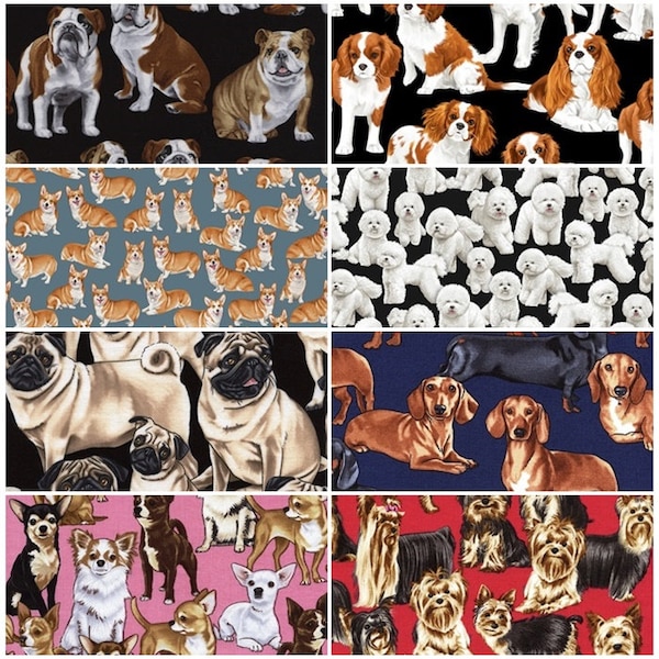 Cotton Dog Print Fabric Etsy