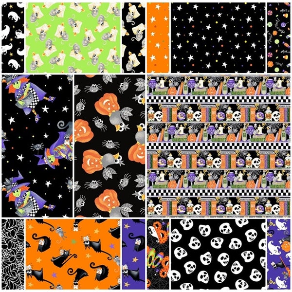 Boo! Halloween, Witches, Ghosts, Black Cats, Candy, Trick or Treat 100% Cotton Fabric by Henry Glass! 10+ Styles!