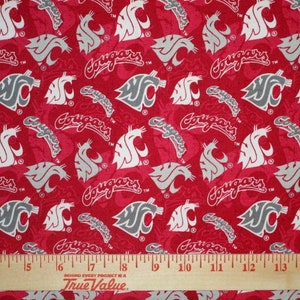 NCAA Washington State Cougars Red & Grey 100% College Logo Cotton Fabric by Sykel 5 Styles 1178 RED PACKED TOSS