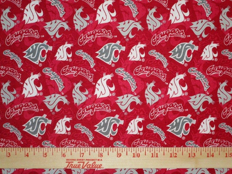 NCAA Washington State Cougars Red & Grey 100% College Logo Cotton Fabric by Sykel 5 Styles 1178 RED PACKED TOSS