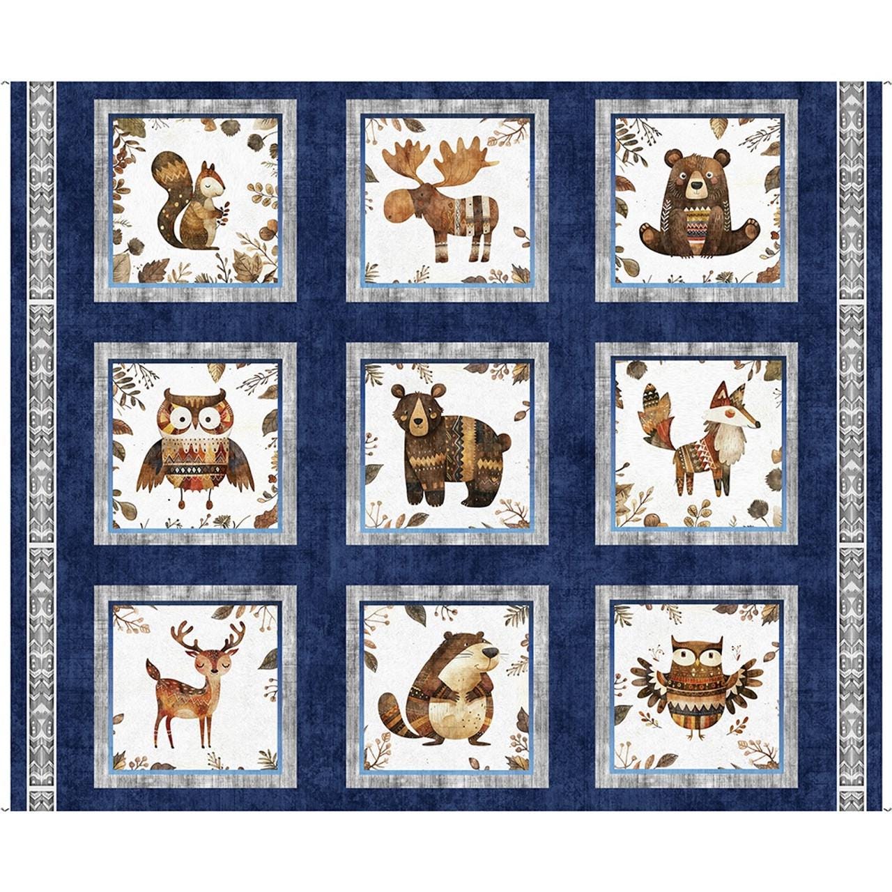 Bearsville Mountain Animals 9 ブロック 31258-H 100% コットン生地