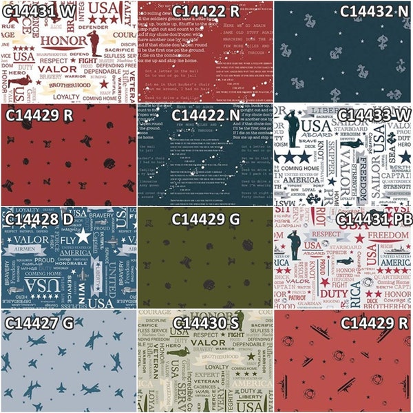 Coming Home Armed Forces, Coast Guard, Army, Airforce, Navy, Marines 100% Cotton Fabrics by Riley Blake! 12 Styles