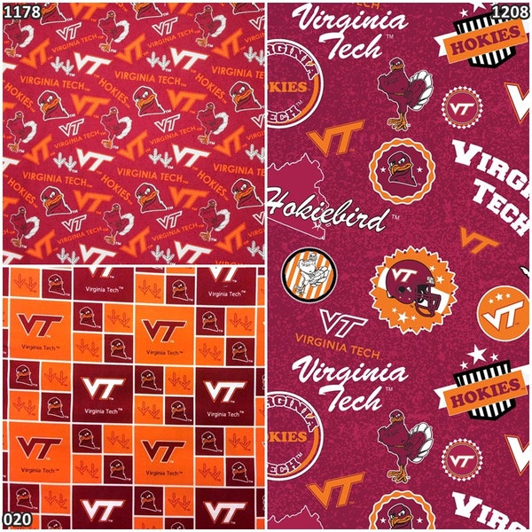 NCAA Virginia Tech Hokies Orange & Maroon College Logo 100% Cotton Fabric! 3 Styles