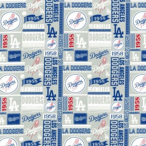 MLB Logo Los Angeles Dodgers Blue & White 100% Cotton Fabric by Fabric Traditions 7 Styles 60265 GREY | 45"