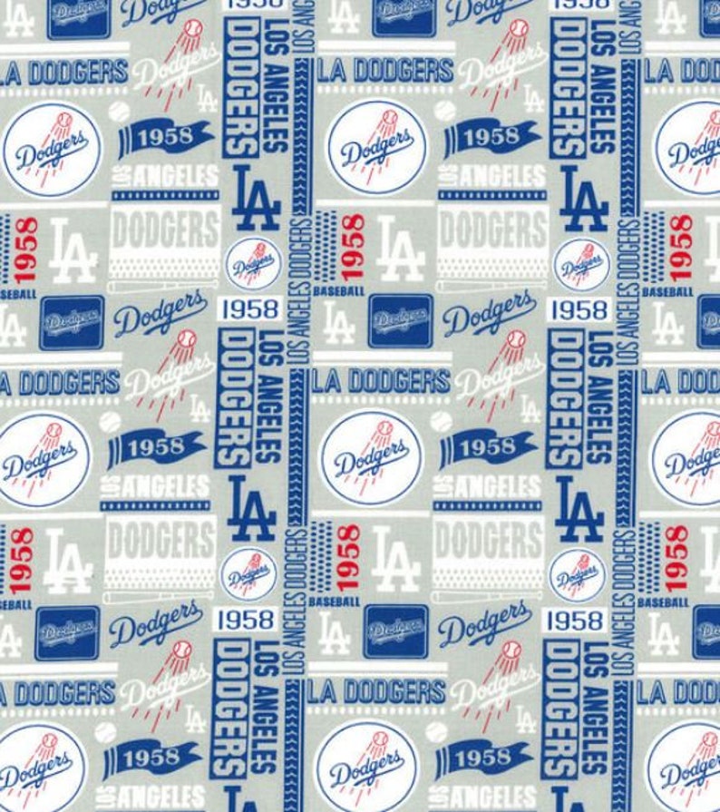 MLB Logo Los Angeles Dodgers Blue & White 100% Cotton Fabric by Fabric Traditions 7 Styles 60265 GREY | 45"