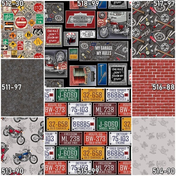 My Tools, My Rules, Garage, Man Cave, Handyman, Cars & Motorcycles 100% Cotton Fabrics by Henry Glass! 8 Styles