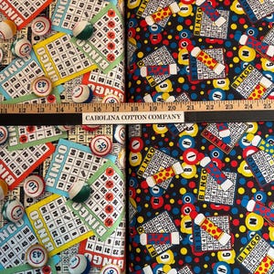 BINGO Game Cards, Daubers, Balls  100% Cotton Fabric by David Textiles! 2 Styles