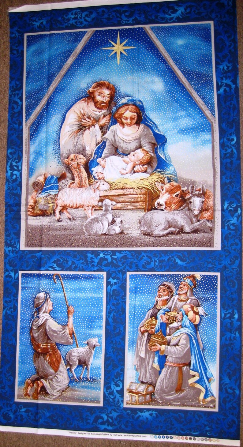 O Holy Night Christian Nativity Scene Cotton Fabric Panels Etsy