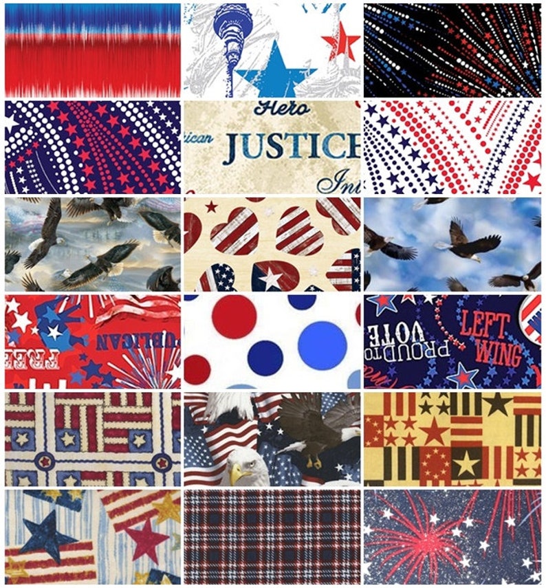 American Usa Patriotic Red White Blue Flags Stars Stripes Eagles Cotton Fabric 18 Options Choose Your Cut Size