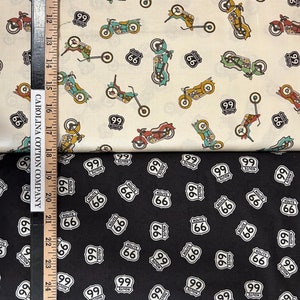 Route 66 Street Signs and Motorcycles 100% Cotton Fabric by Riley Blake! 2 Styles