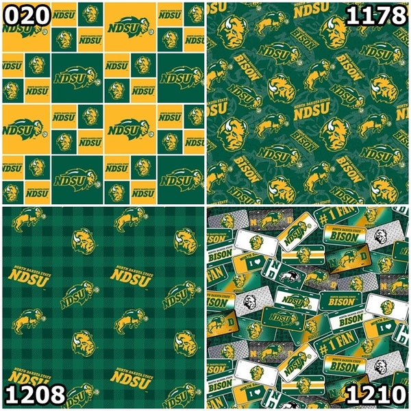 NCAA North Dakota State University Bisons Green & Yellow College Logo Cotton Fabric by Sykel! 4 Styles