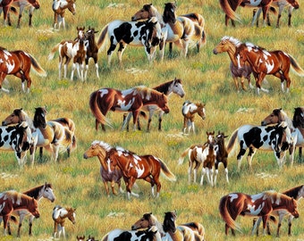 Pasture Buddies 7208 Paint Horses, Foals, Mustangs 100% Cotton Fabric!