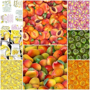 FOOD Citrus Fruits Lemon, Lime, Orange, Grapefruit, Mango, Peach 100% Cotton Fabrics! 8 Styles