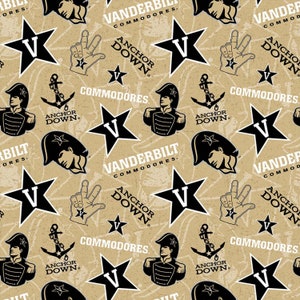 NCAA Vanderbilt University Commodores Black & Gold #1178 100% Cotton Fabric for Quilting by Sykel!