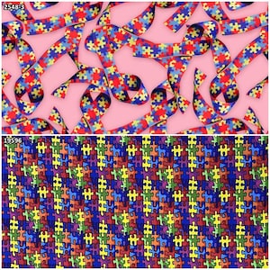 Puzzle Pieces Autism Awareness Ribbons 100% Cotton Fabrics for Quilting! 2 Styles