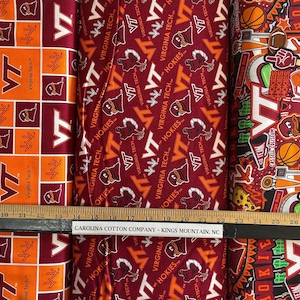 NCAA Virginia Tech Hokies Orange & Maroon College Logo 100% Cotton Fabric! 5 Styles