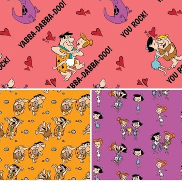 The Flintstones, Fred, Wilma, Barney, Betty 100% Cotton Fabrics by Camelot Fabrics! 3 Styles