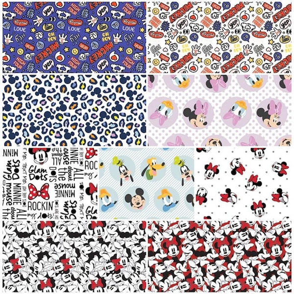 Disney Mickey Mouse, Minnie Mouse, Donald Duck, Daisy Duck, Pluto, Goofy 100% Cotton Fabrics! 9 Styles